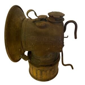 Vintage coal miners Justrite brass carbine light.  Made in USA.  PAT APPLIED.